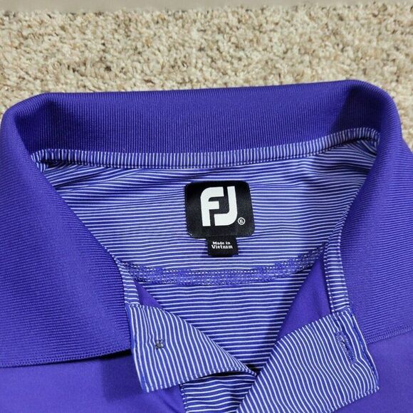 FootJoy Golf Shirt Mens XL Polo Purple Stripe Short Sleeve Logo Performance Read - Picture 2 of 9